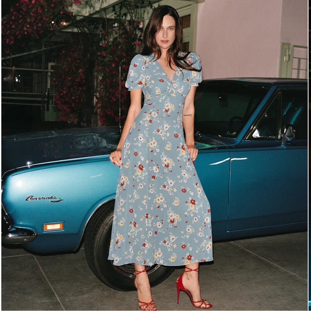 Reformation Michelle Blue Floral Maxi Dress Size 8P